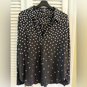 NYDJ Becky Dot Print Sheer Black Polka Dot Women's Top, XL